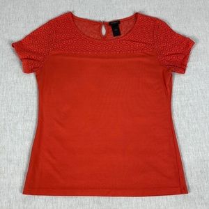Ann Taylor Women’s Orange Lace Pullover Top Size M Blouse